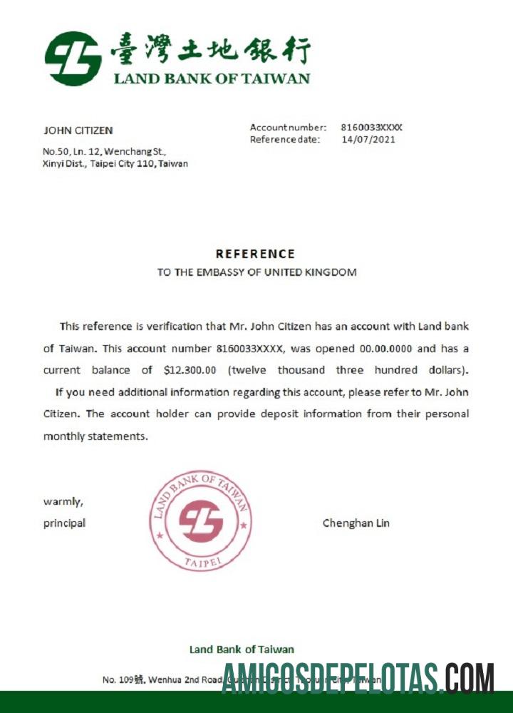 Referência do Banco de Terras de Taiwan de Taiwan modelo